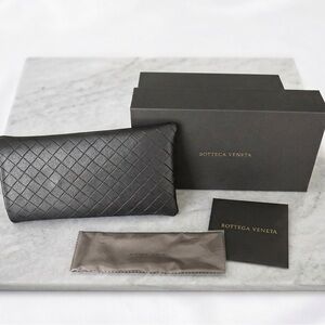 Sold Bottega Veneta Black Intrecciato Leather Pouch glasses case